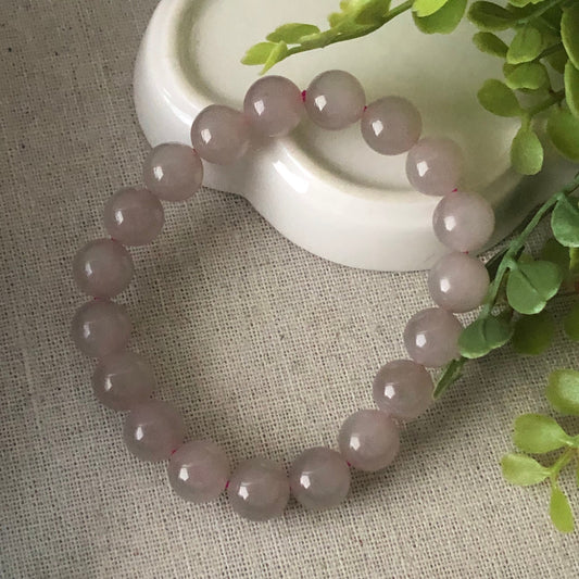 10 mm Icy Smoky Pink Lavender Hetian Jade Bead Bracelet RARE