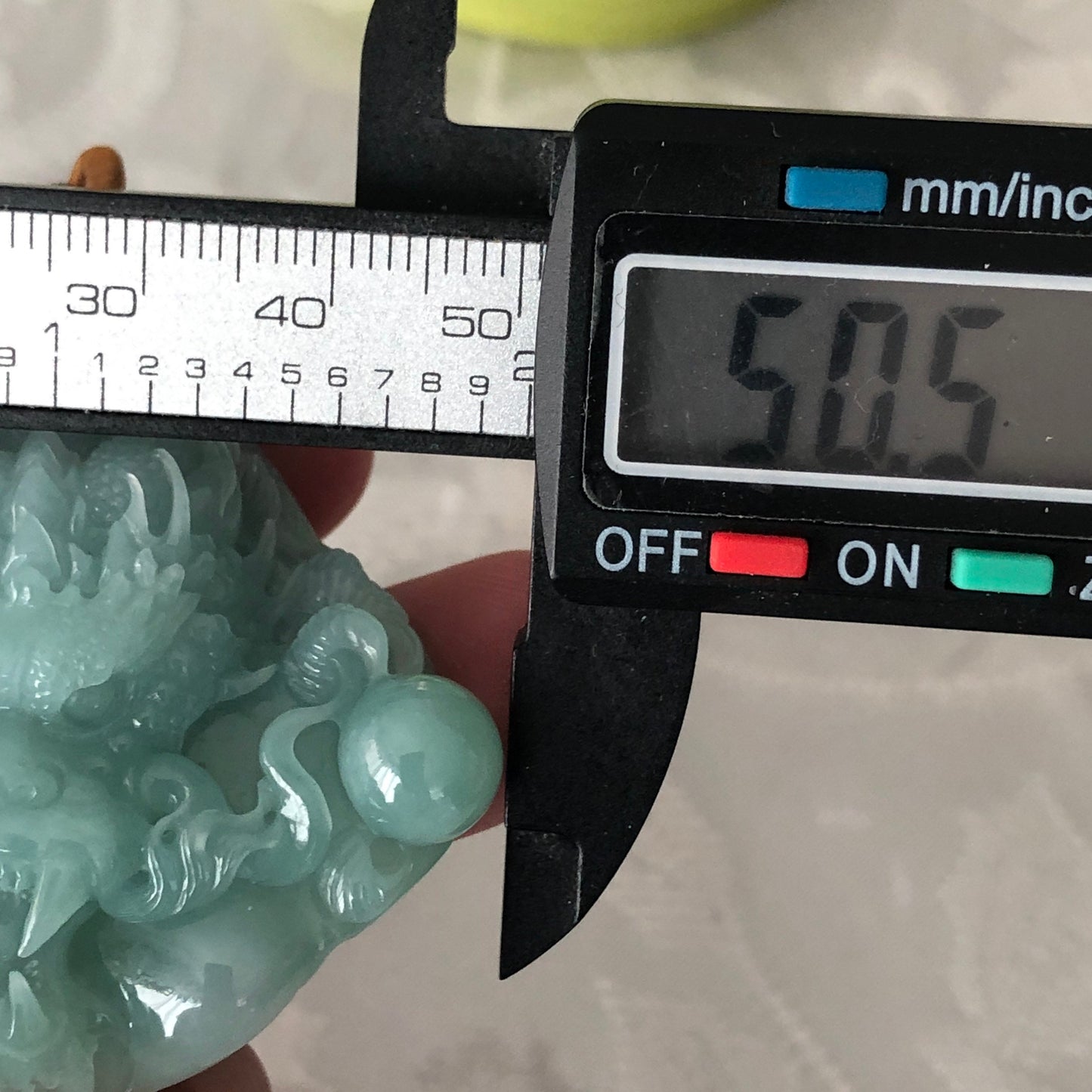 47 mm Icy Green Jadeite Jade Carved Dragon Pendant