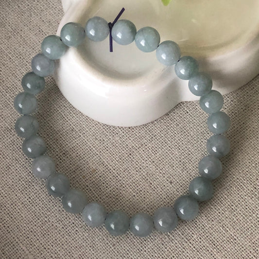 RARE 6.6 mm Jadeite Jade Sky Blue Green Float Flowers Bead Bracelet