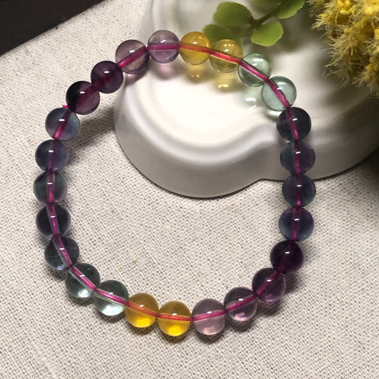 8mm Natural Tint Green Blue Purple Crystal Bead Bracelet