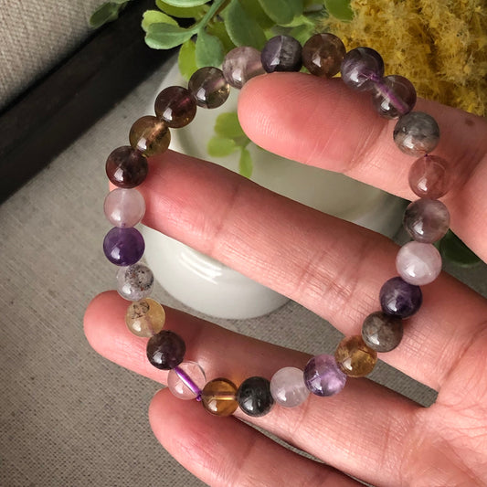 7.3 mm Assorted Colors Lavender Crystal Round Bead Bracelet