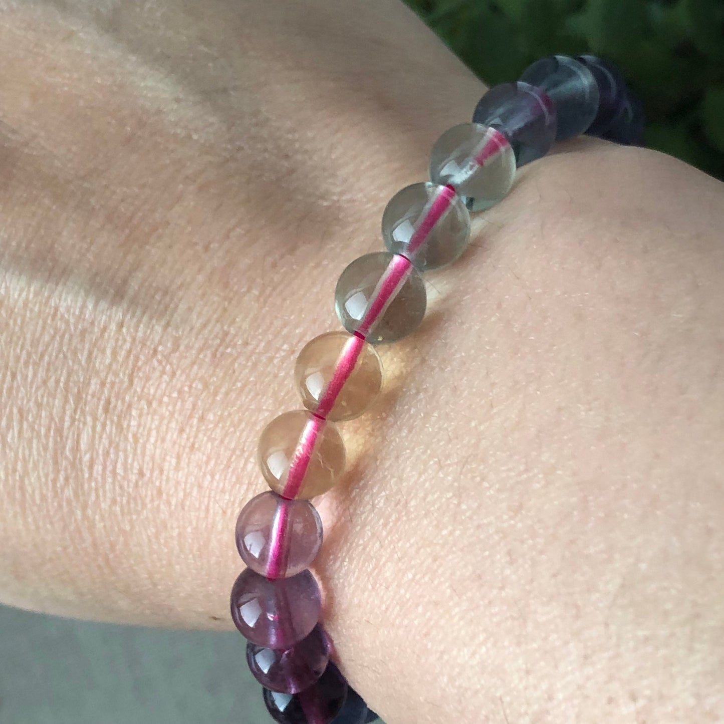 7.5mm Natural Tint Green Blue Purple Crystal Bead Bracelet