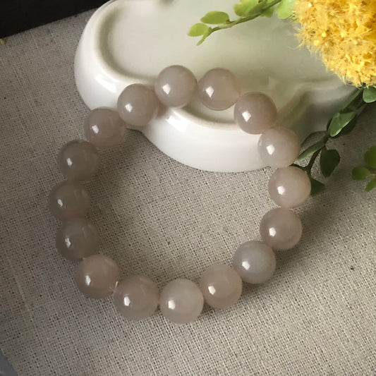 12 mm Icy Pink Lavender Hetian Jade Bead Bracelet RARE