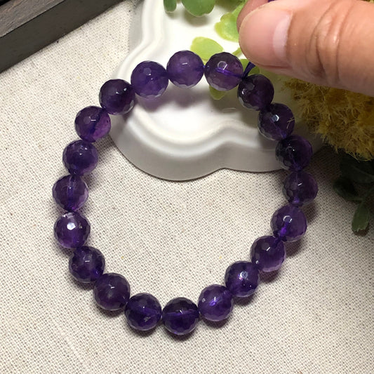10 mm Natural Purple Gradient Diamond Cut Crystal Bead Bracelet
