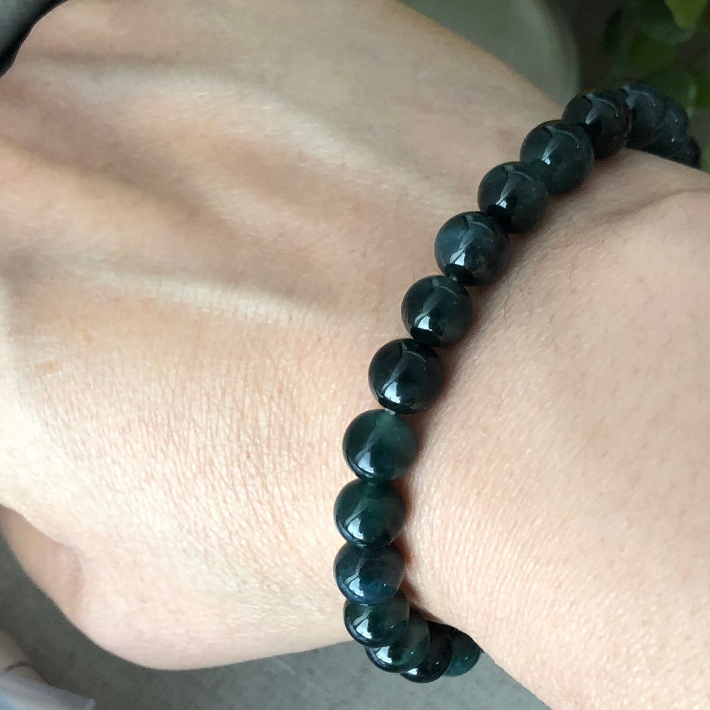 7.4mm Blue Green Gradient Jadeite Jade Bead Bracelet