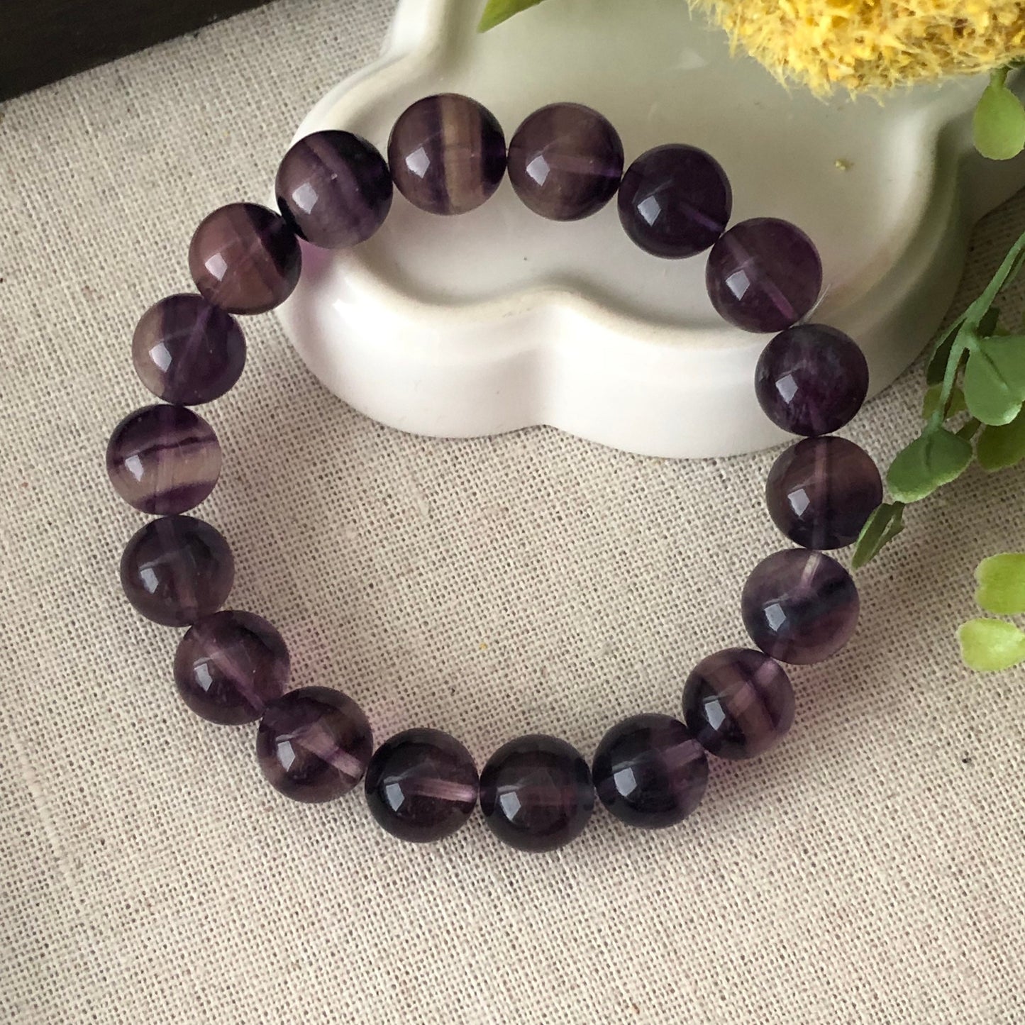 11 mm Natural Tint Purple Gradient Crystal Bead Bracelet 0319