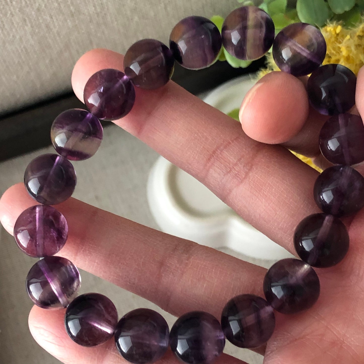 11 mm Natural Tint Purple Gradient Crystal Bead Bracelet 0319