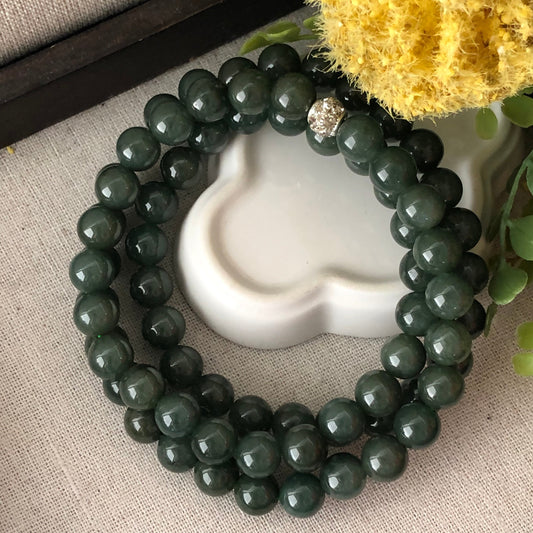 10 mm Jadeite Jade Oily Green Bead Bracelet Necklace