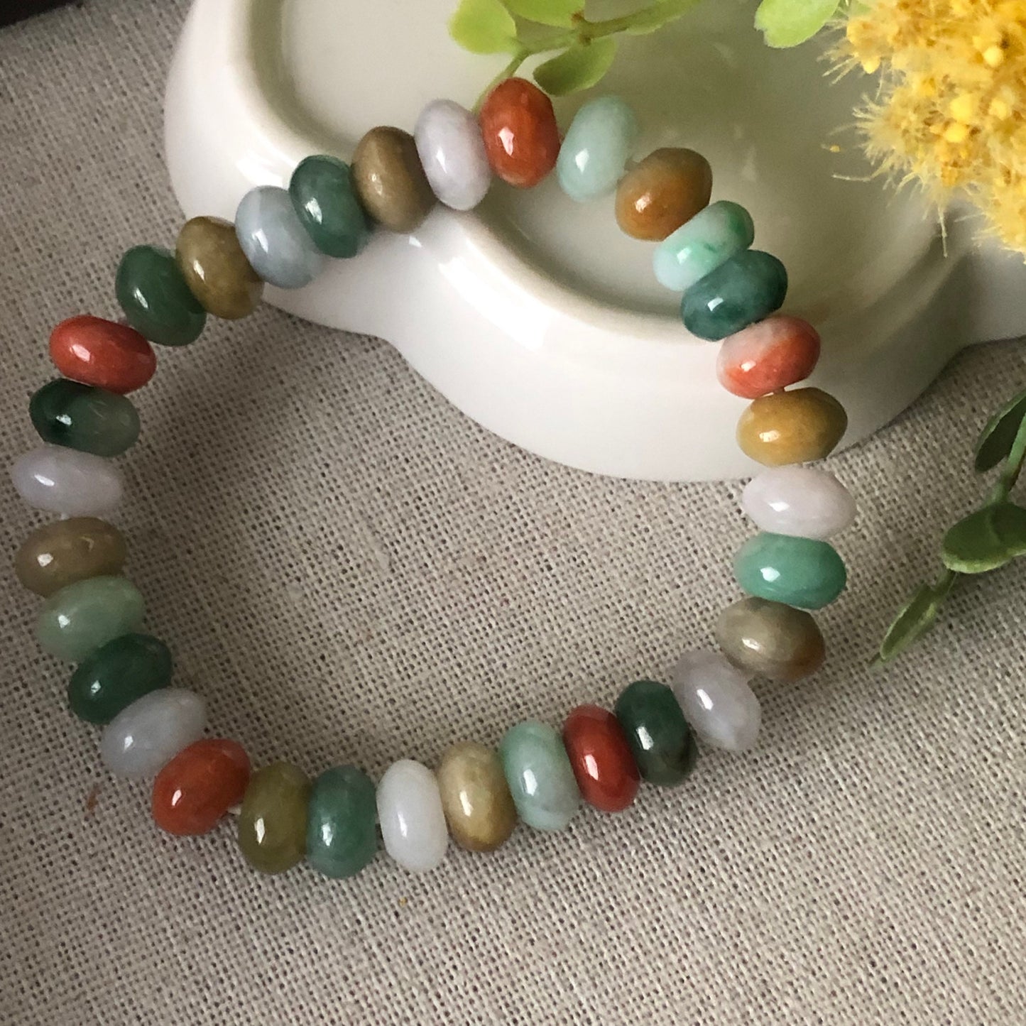 9.2 mm Jadeite Jade Assorted Colors Shape Bead Bracelet