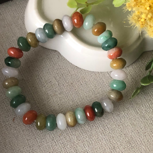 9.2 mm Jadeite Jade Assorted Colors Shape Bead Bracelet