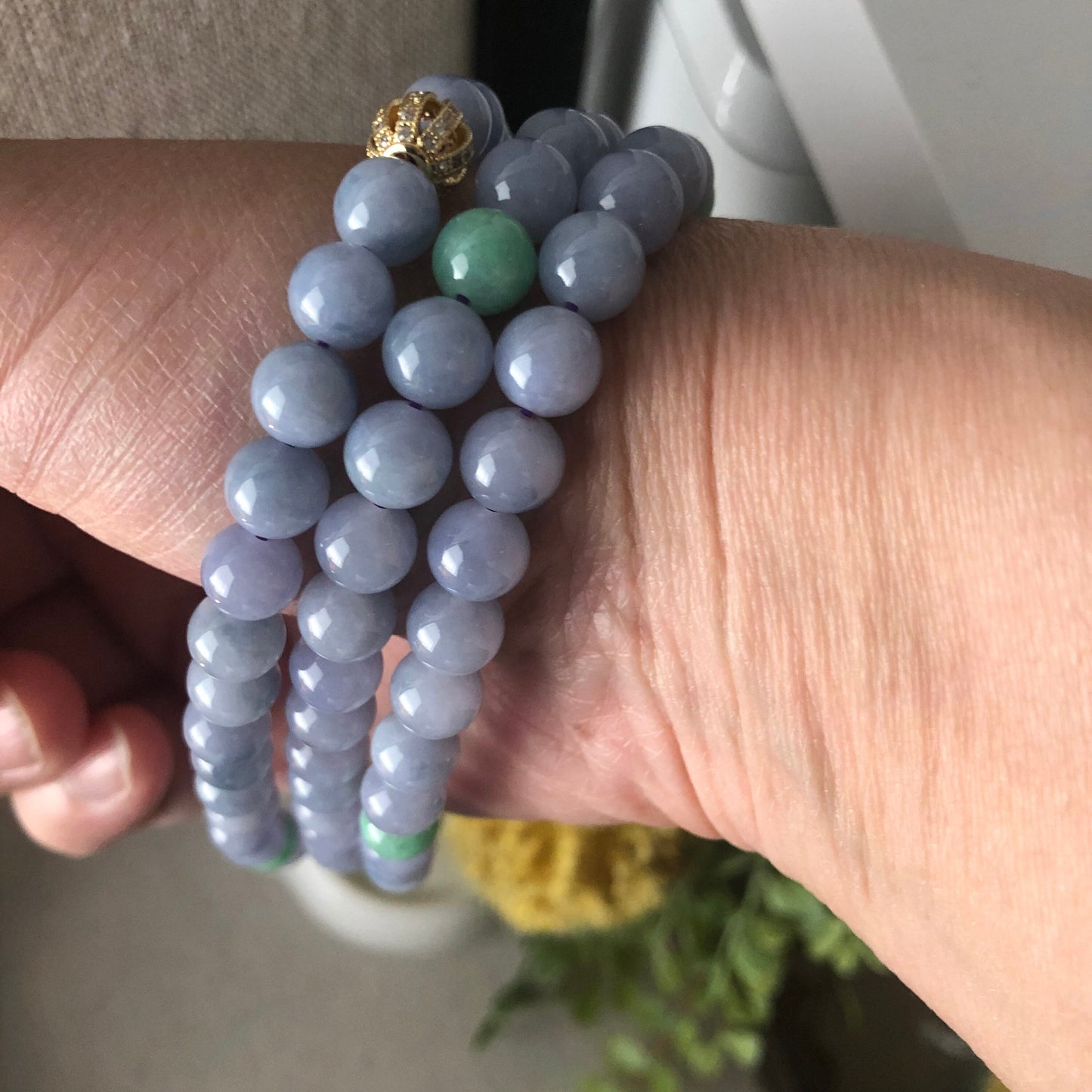 7.5mm Lavender Blue Jade Jadeite Round Bead Necklace Bracelet