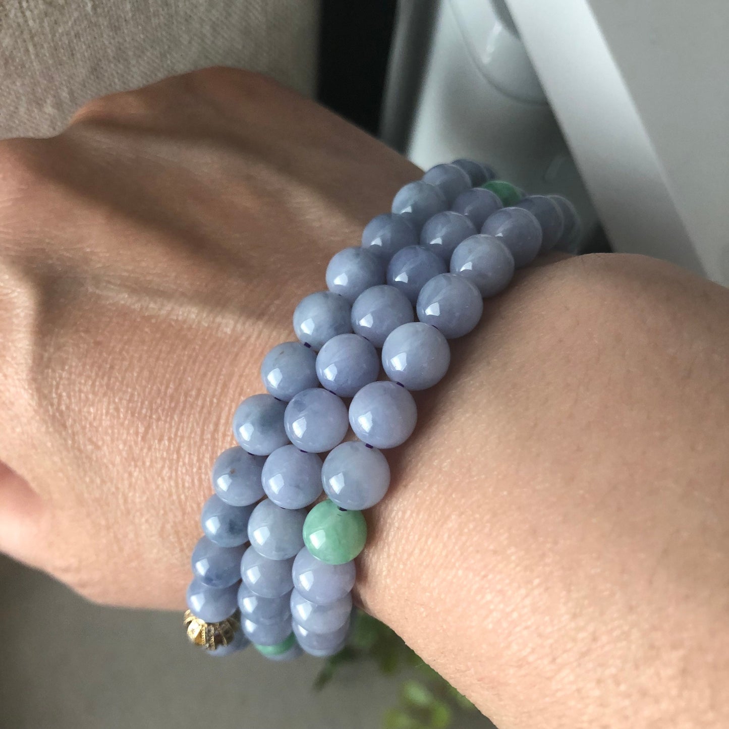 7.5mm Lavender Blue Jade Jadeite Round Bead Necklace Bracelet