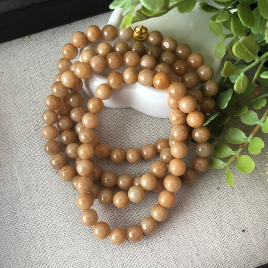 7.5mm Yellow Brown Jade Jadeite Round Bead Necklace Bracelet