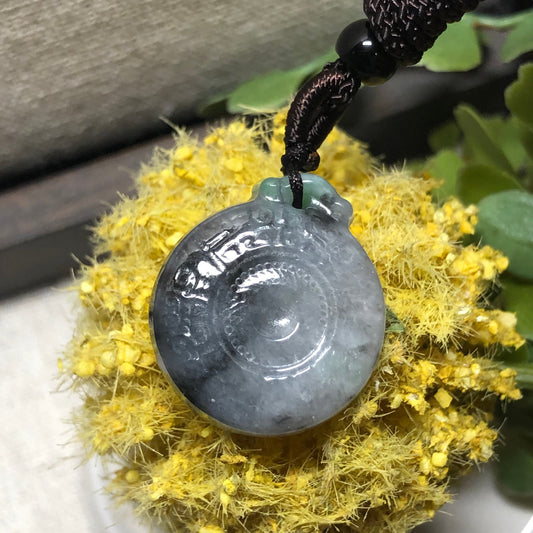 21.6 mm Wuji Green Carved Asian Pattern Jadeite Jade Key Charm Cell Phone Pendant