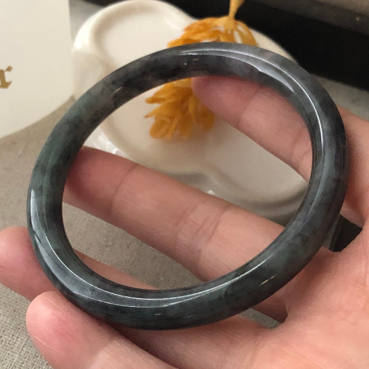 55-56 mm Jadeite Jade Lavender Black Wuji Bangle