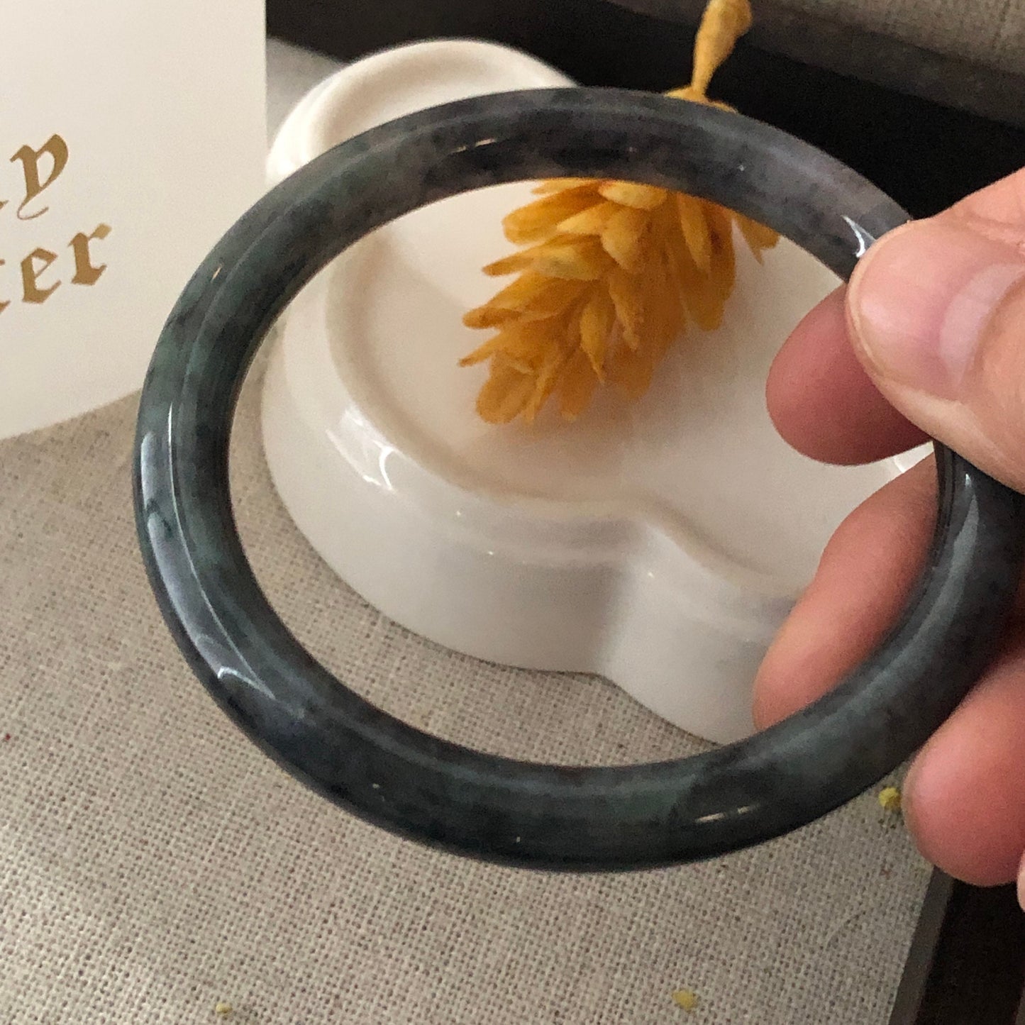 55-56 mm Jadeite Jade Lavender Black Wuji Bangle