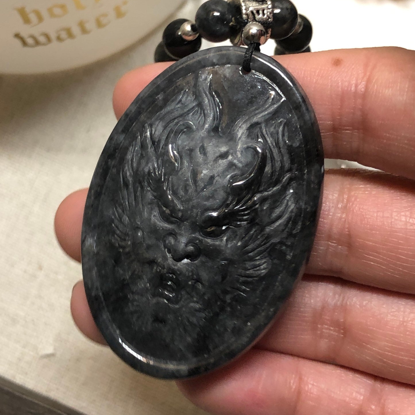 50 mm Icy Wuji Jadeite Jade Carved Dragon Head Pendant