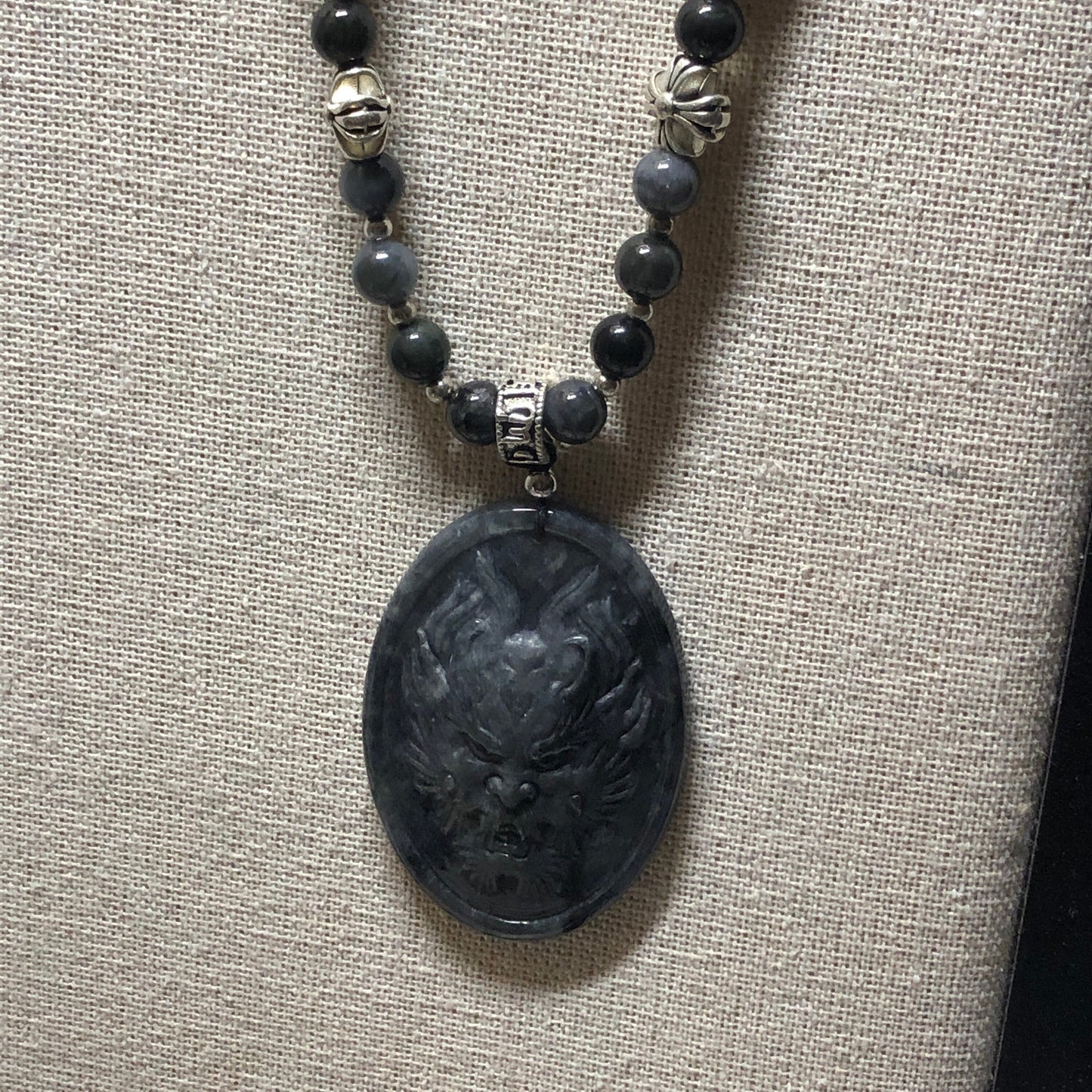 50 mm Icy Wuji Jadeite Jade Carved Dragon Head Pendant