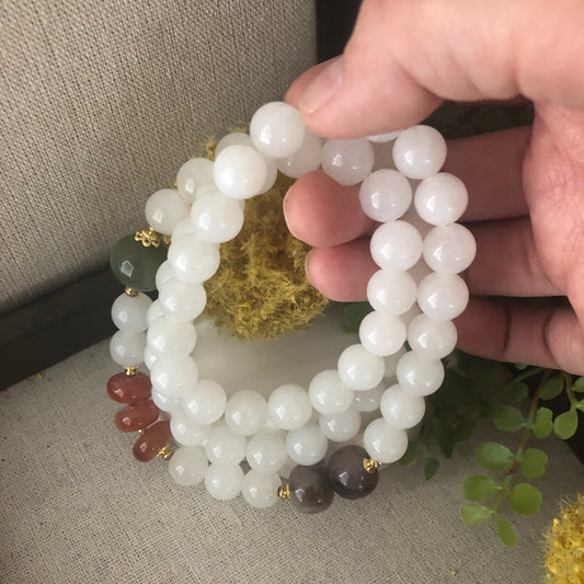 10mm Icy White Hetian Jade Bead Necklace Bracelet