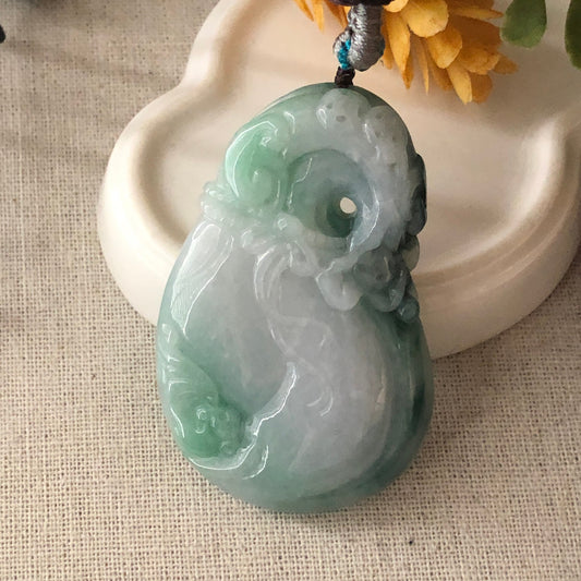 60 mm Icy Green Jadeite Jade Carved Money Bag Pendant