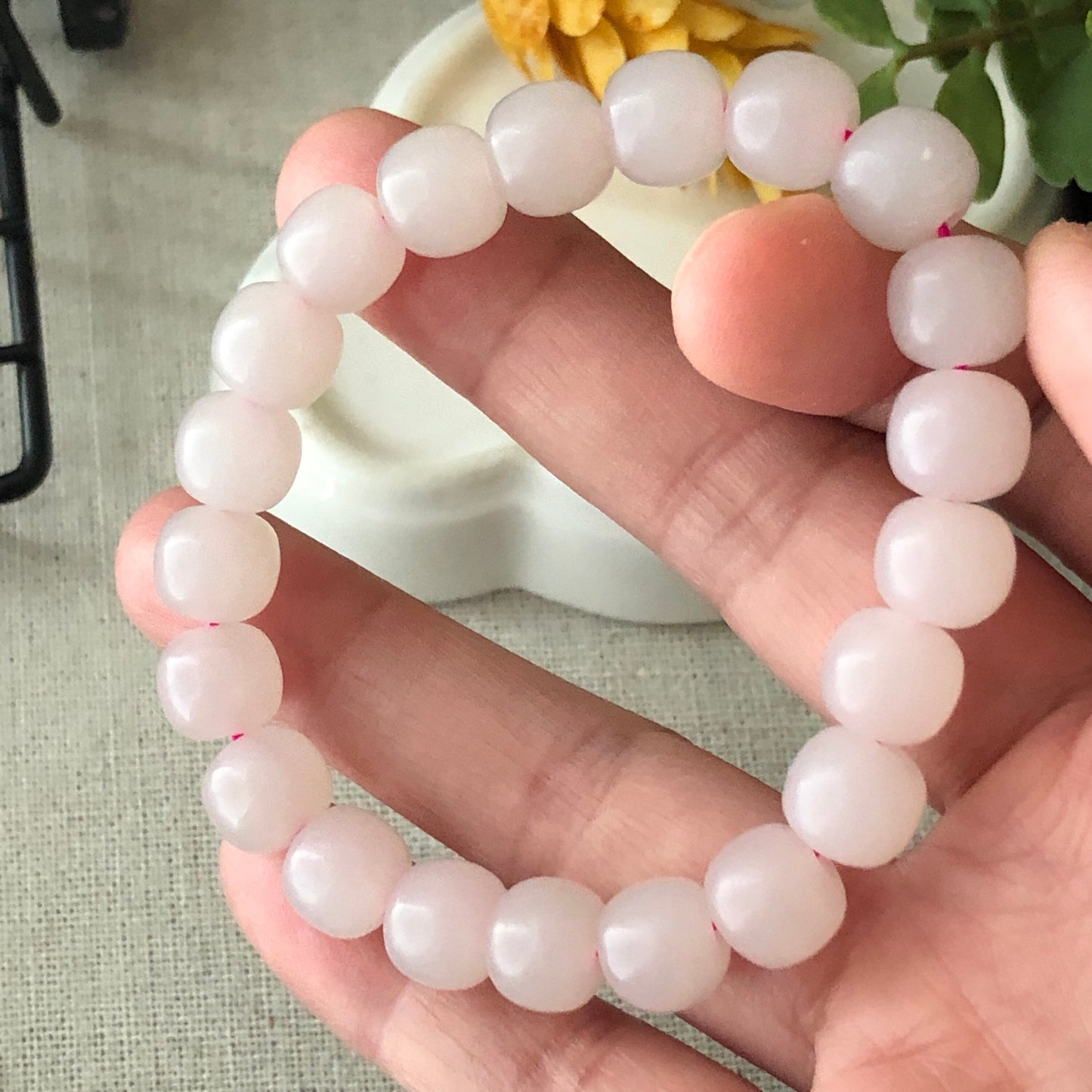 9 mm Matte Pink Hetian Jade Long Bead Bracelet