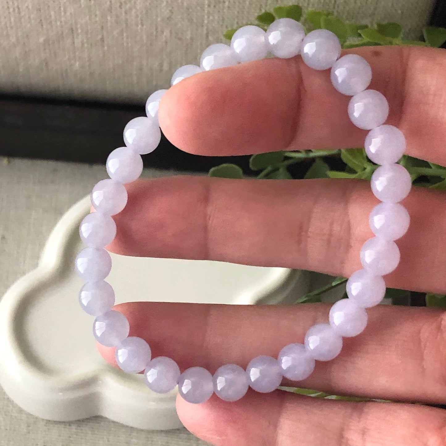 6.7 mm Jadeite Jade Icy Lavender Bead Bracelet