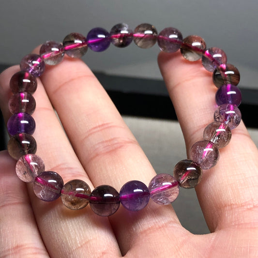 7 mm Natural Tint Purple Gradient Crystal Bead Bracelet 5946