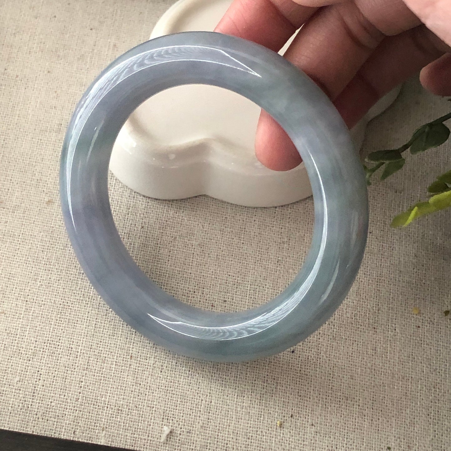 56.5-57.5mm Icy Blue Green Lavender Round Shaped Jadeite Jade Bangle