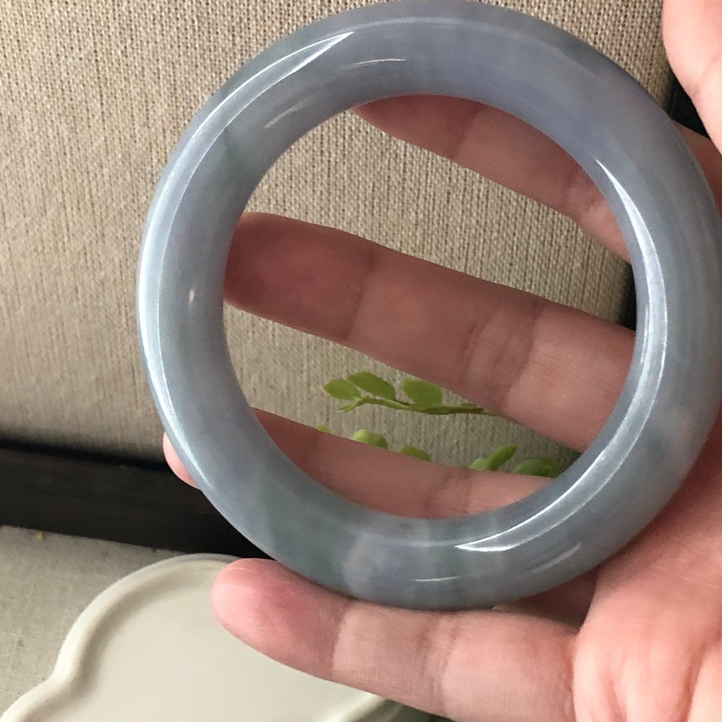 56.5-57.5mm Icy Blue Green Lavender Round Shaped Jadeite Jade Bangle