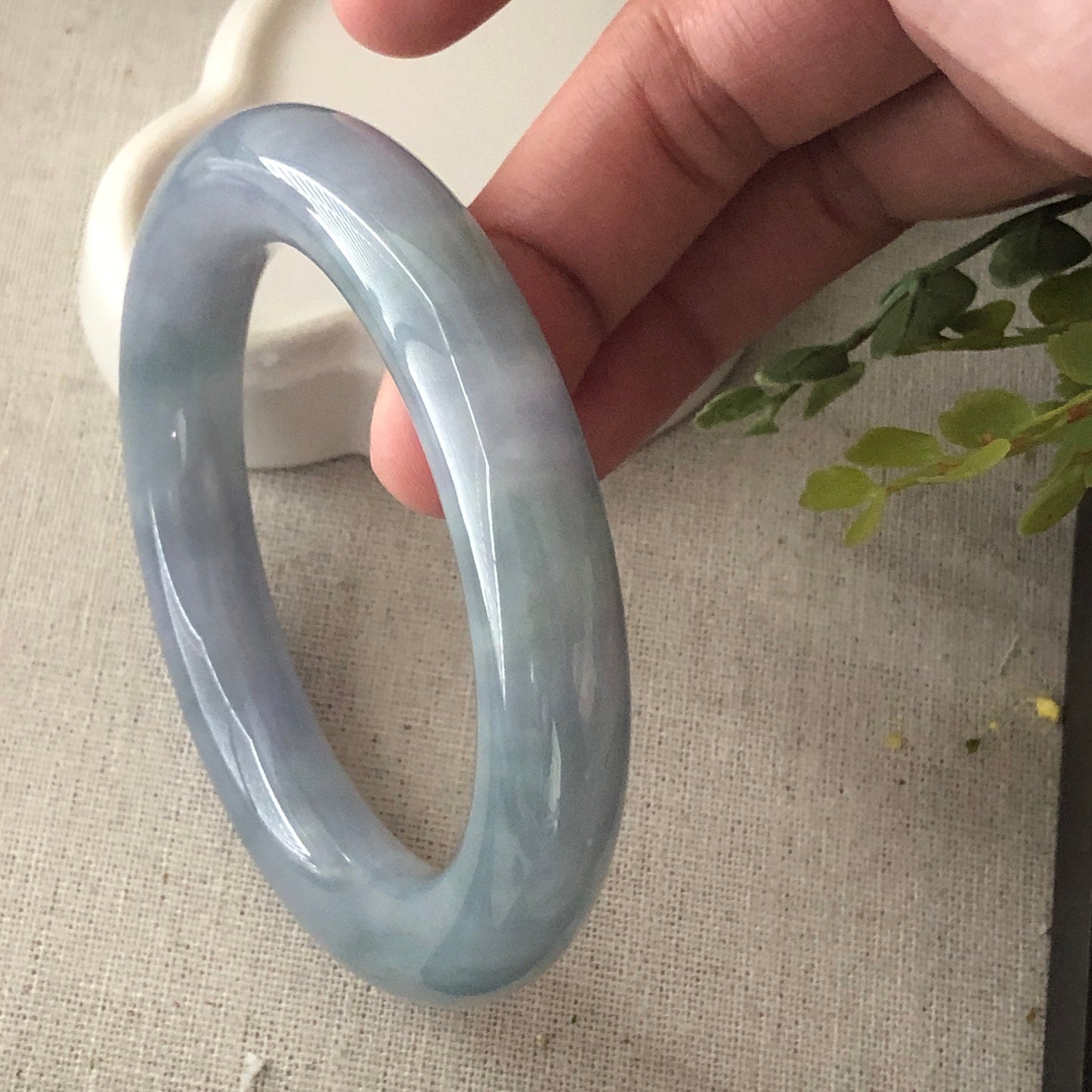 56.5-57.5mm Icy Blue Green Lavender Round Shaped Jadeite Jade Bangle