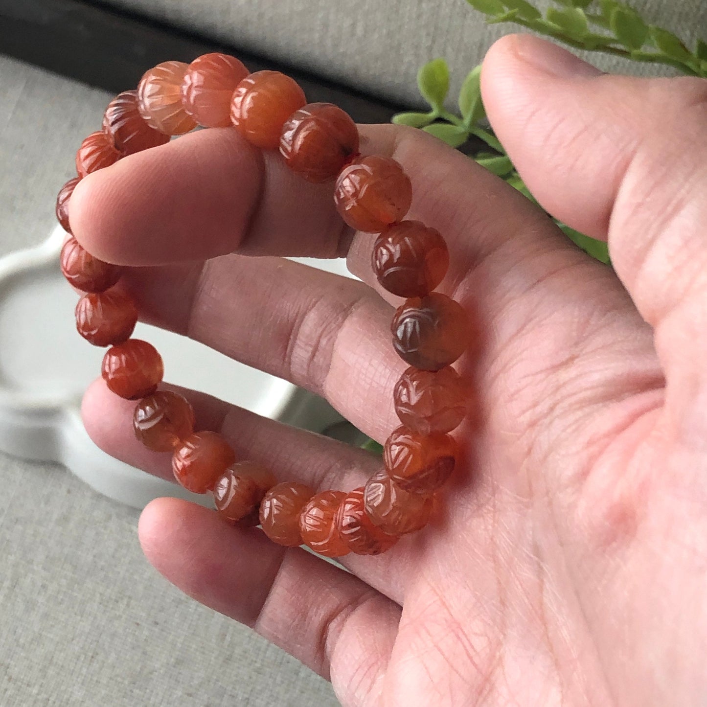9mm Carved Agate Grade A Natural Bead Bracelet Health Circulation Icy