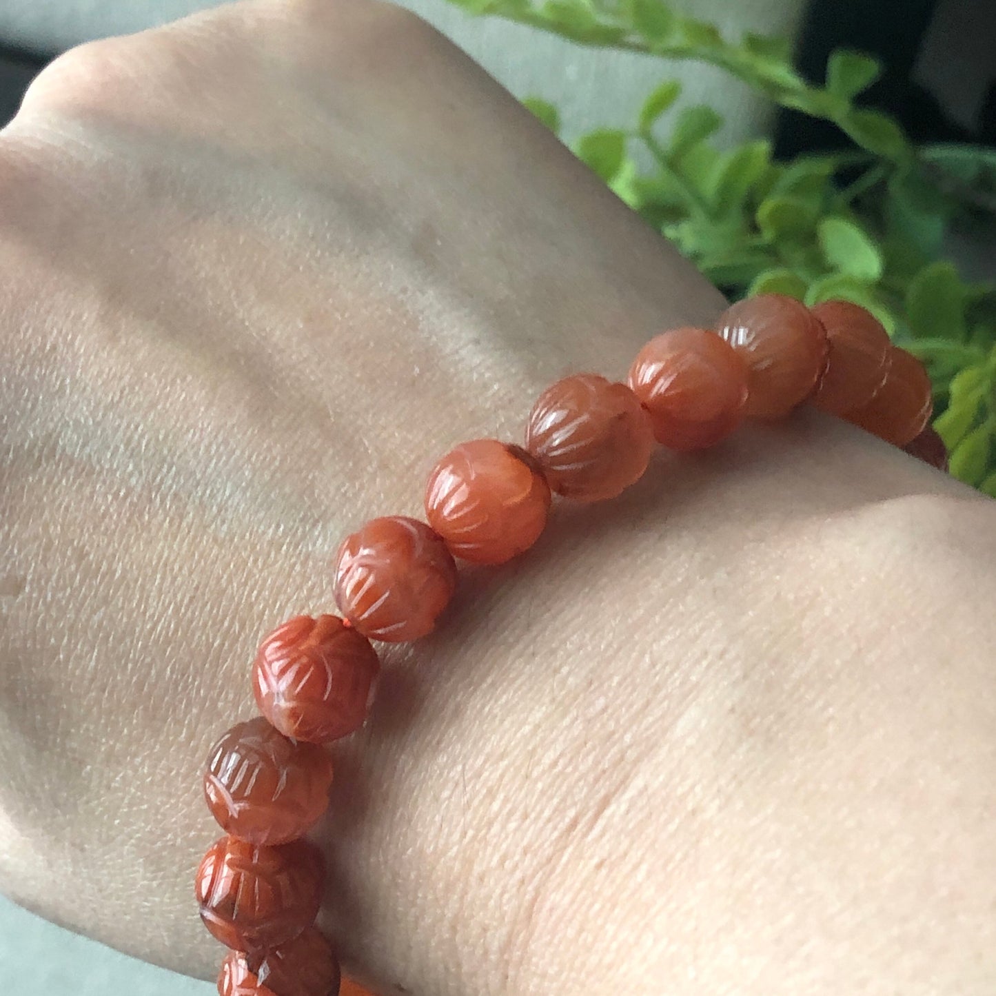 9mm Carved Agate Grade A Natural Bead Bracelet Health Circulation Icy