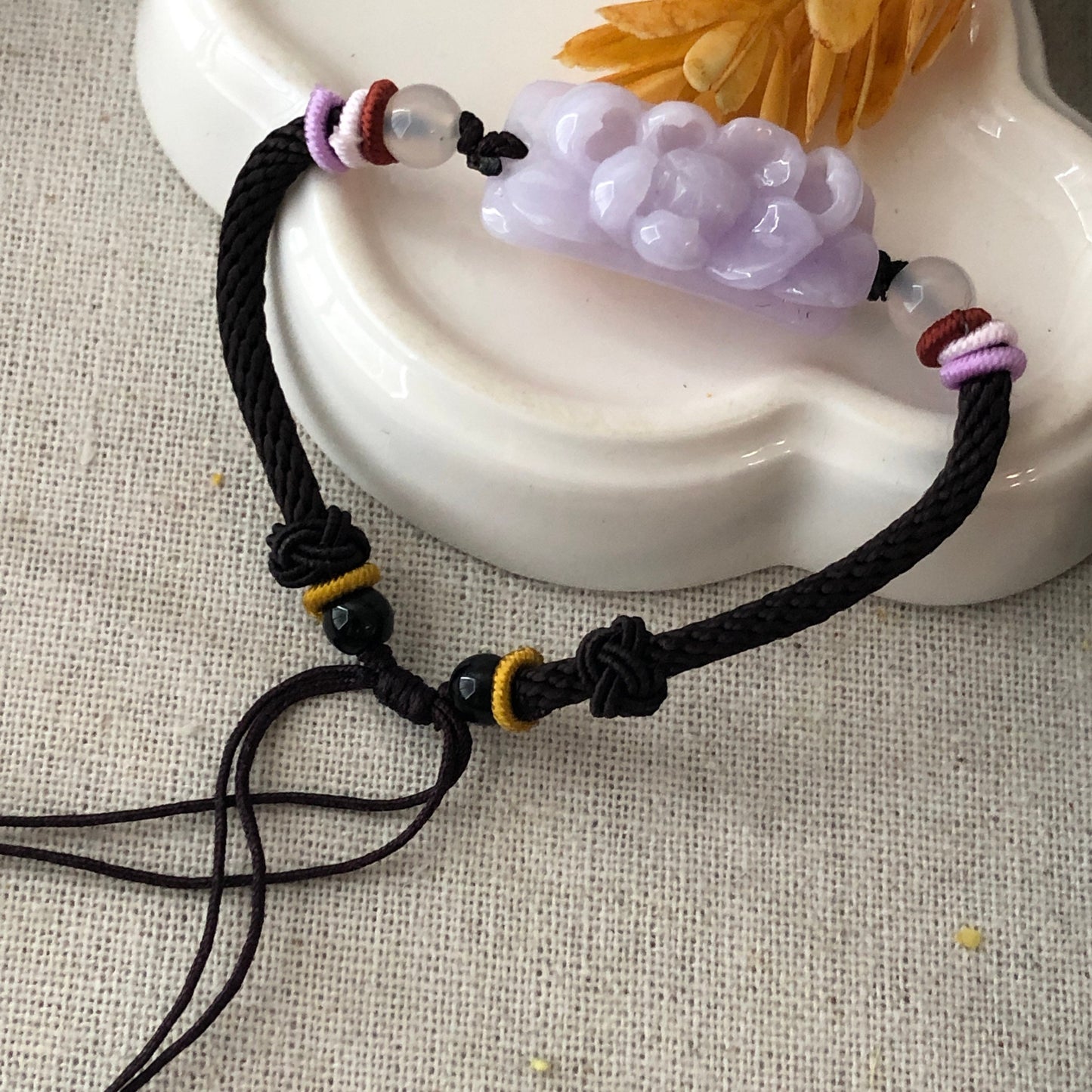 30 mm Icy Tint Lavender carved Flower Jadeite Jade Bracelet