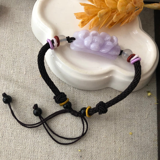 30 mm Icy Tint Lavender carved Flower Jadeite Jade Bracelet