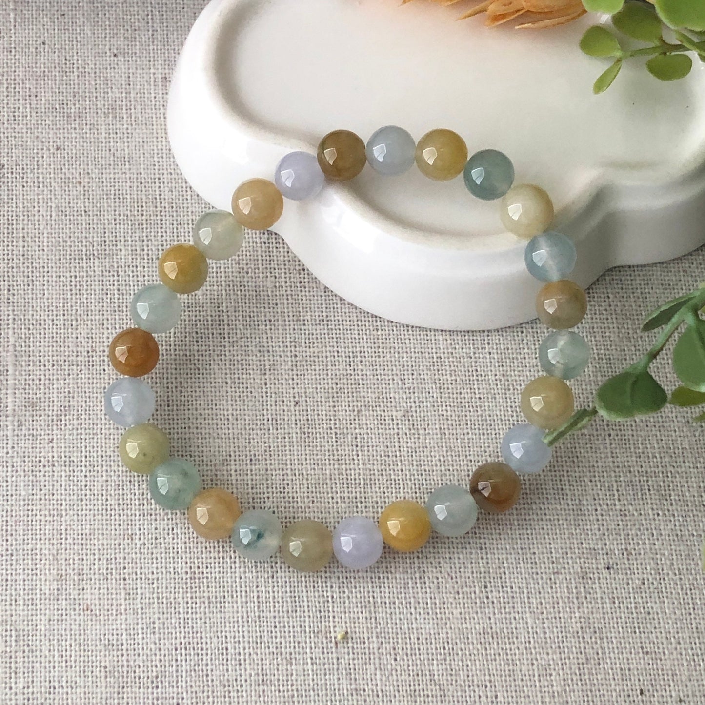 7.4 mm High Icy Assorted Jadeite Jade Bead Bracelet