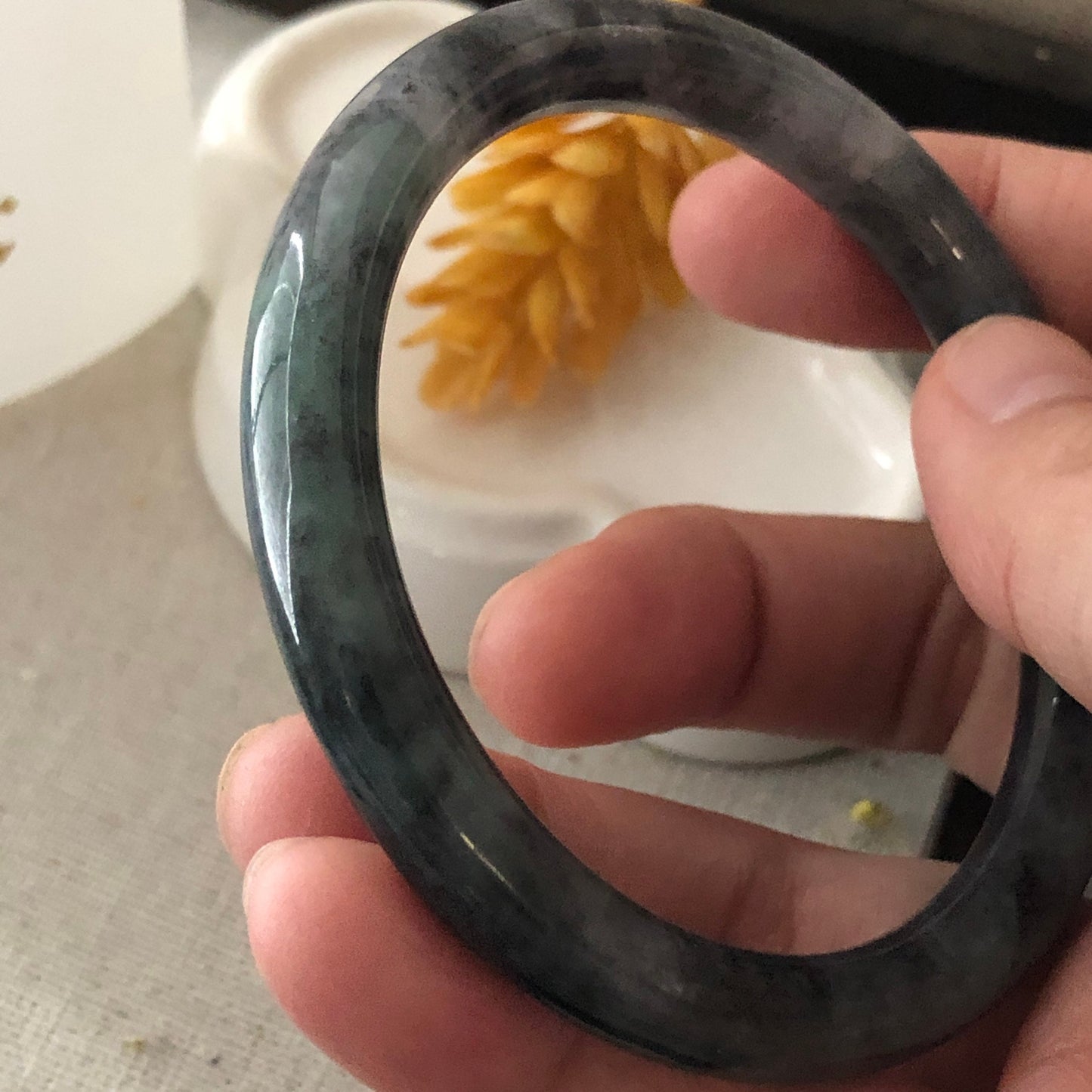 55-56 mm Jadeite Jade Lavender Black Wuji Bangle