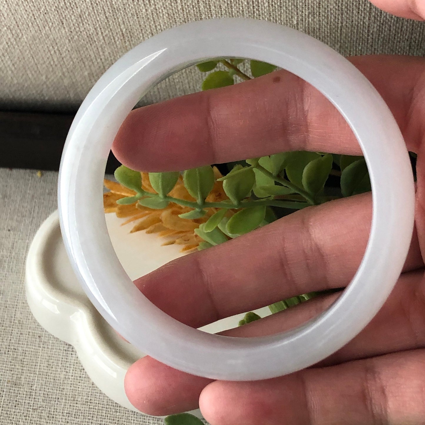 57mm Icy Glossy Translucent D-Shaped Jadeite Jade Bangle RARE