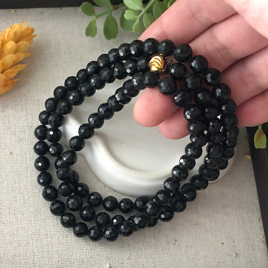 7.6mm Black Omphacite Jade Jadeite Diamond Cut Sparkle Round Bead Necklace Bracelet