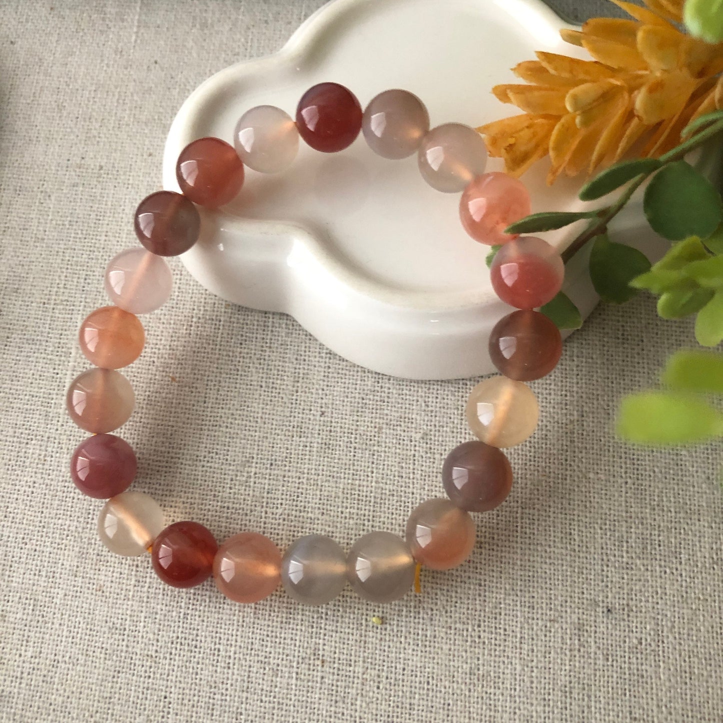 10mm Assorted Agate Grade A Natural Bead Bracelet Health Circulation Red Pink Tone