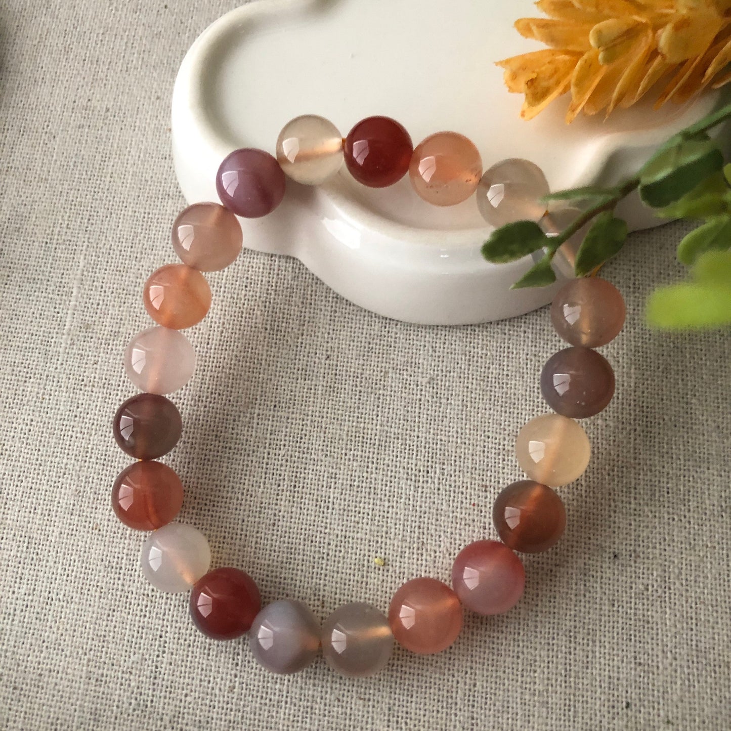 10mm Assorted Agate Grade A Natural Bead Bracelet Health Circulation Red Pink Tone