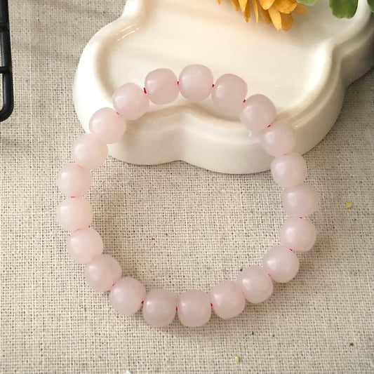 9 mm Matte Pink Hetian Jade Long Bead Bracelet