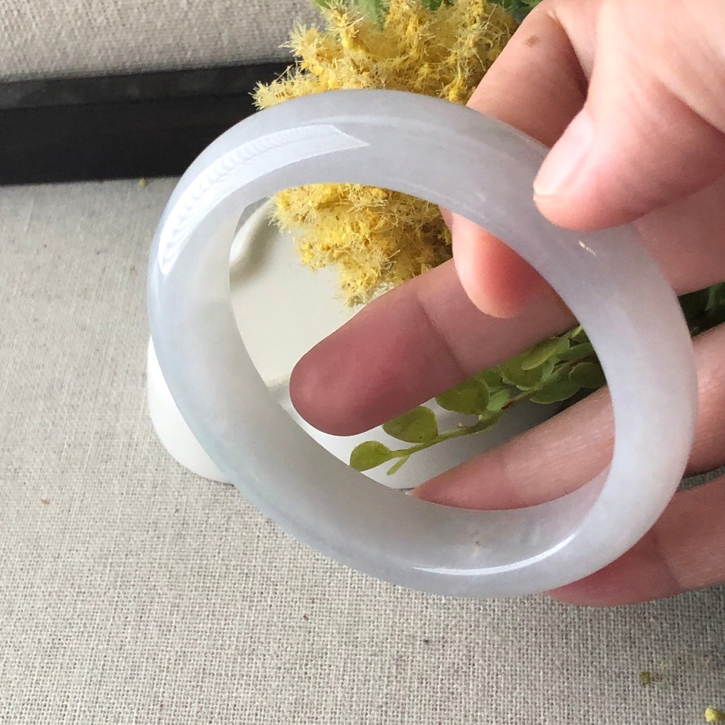 57mm Icy Light Green Tone Jadeite Jade Bangle