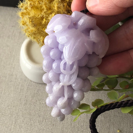 Reserved. 73mm Lavender Carved Grape Jadeite Jade Pendant