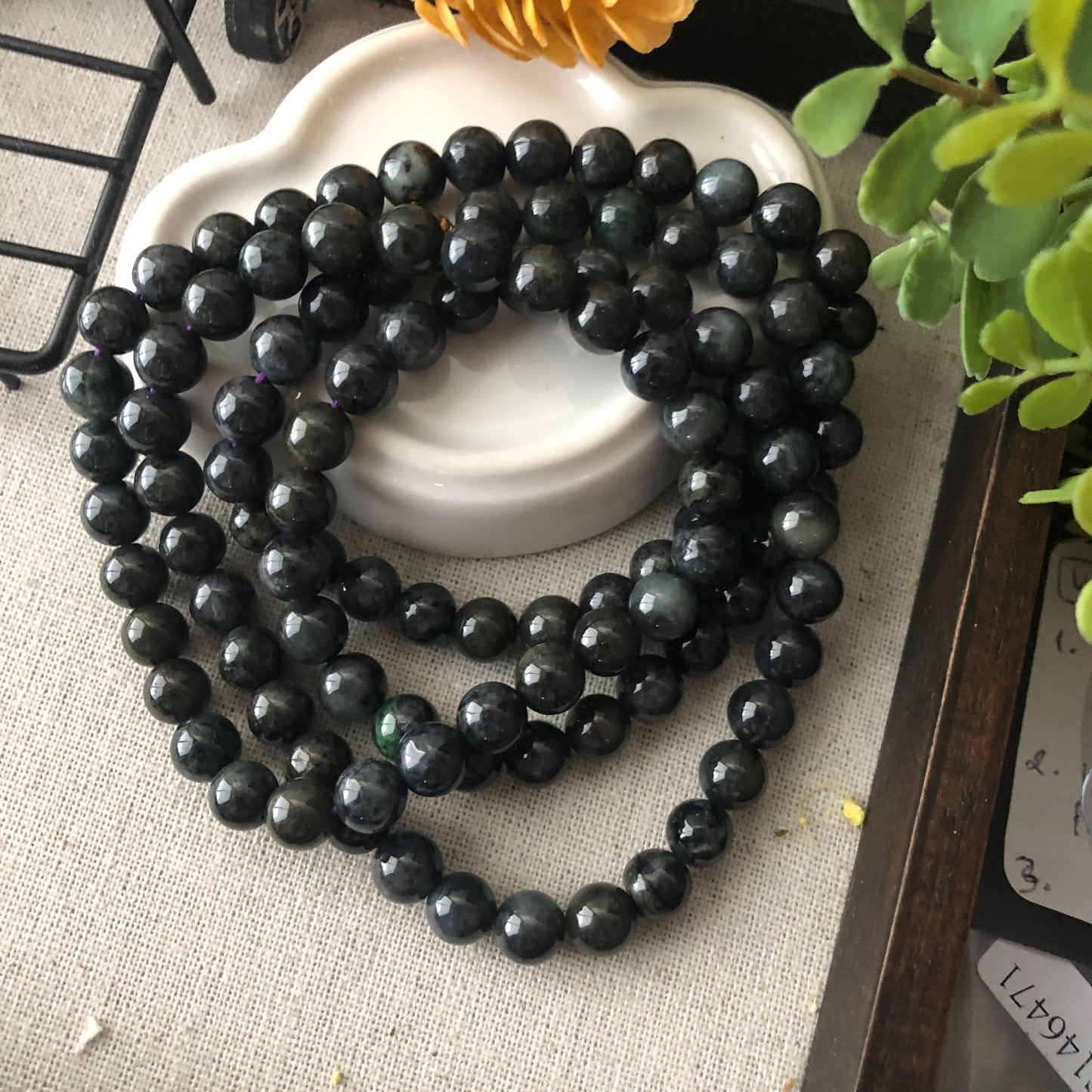 8mm Wuji Black Jade Jadeite Round Bead Necklace Bracelet