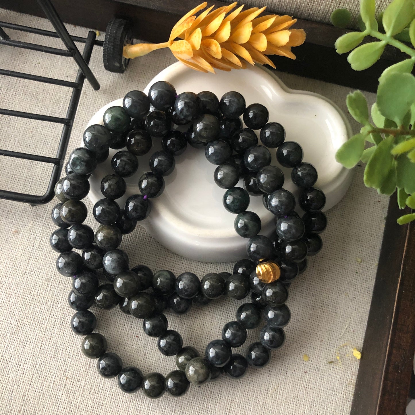 8mm Wuji Black Jade Jadeite Round Bead Necklace Bracelet