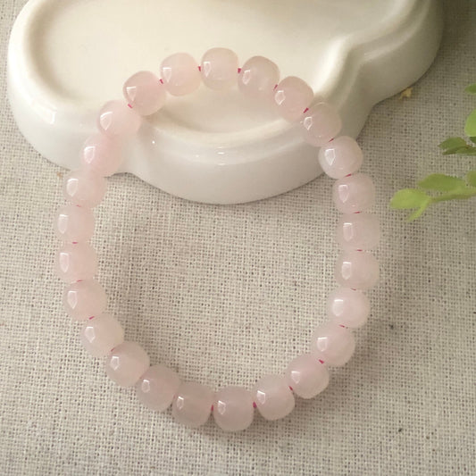 8 mm Pink Hetian Jade Long Bead Bracelet Glossy