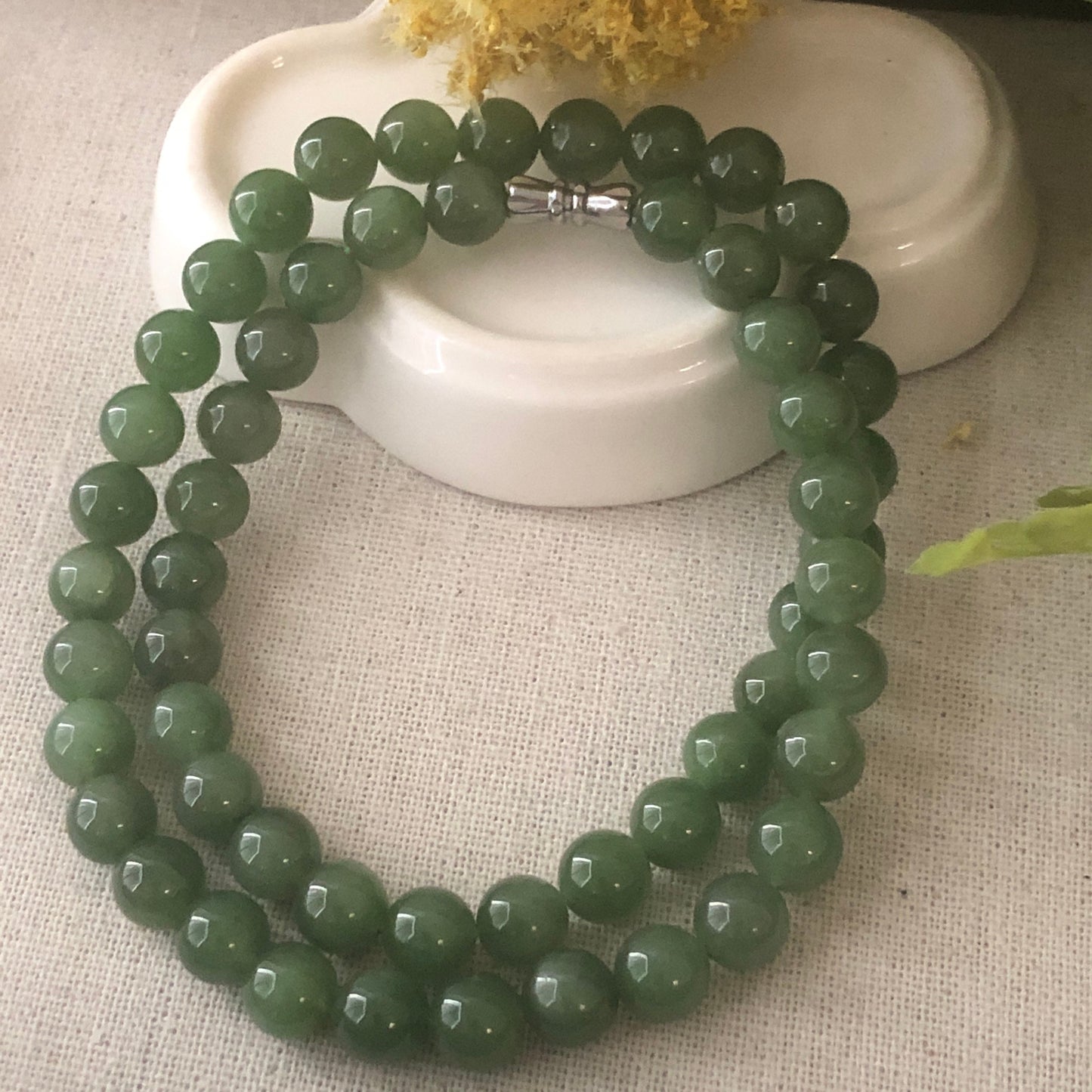8mm Icy Gradient Green Hetian Jade Bead Necklace