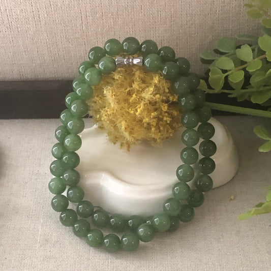 8mm Icy Gradient Green Hetian Jade Bead Necklace