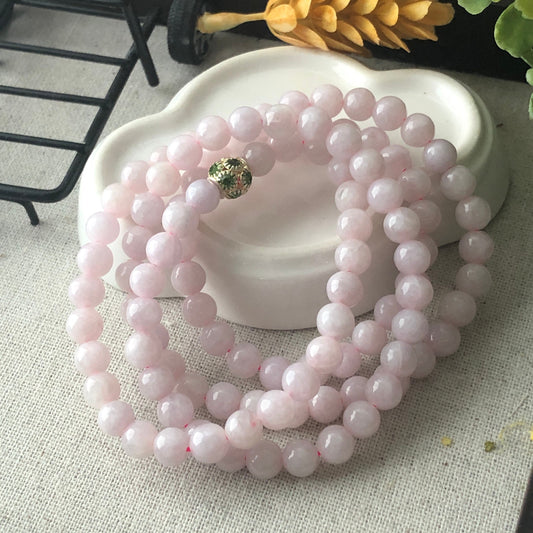 7mm Pink Jade Jadeite Round Bead Necklace Bracelet