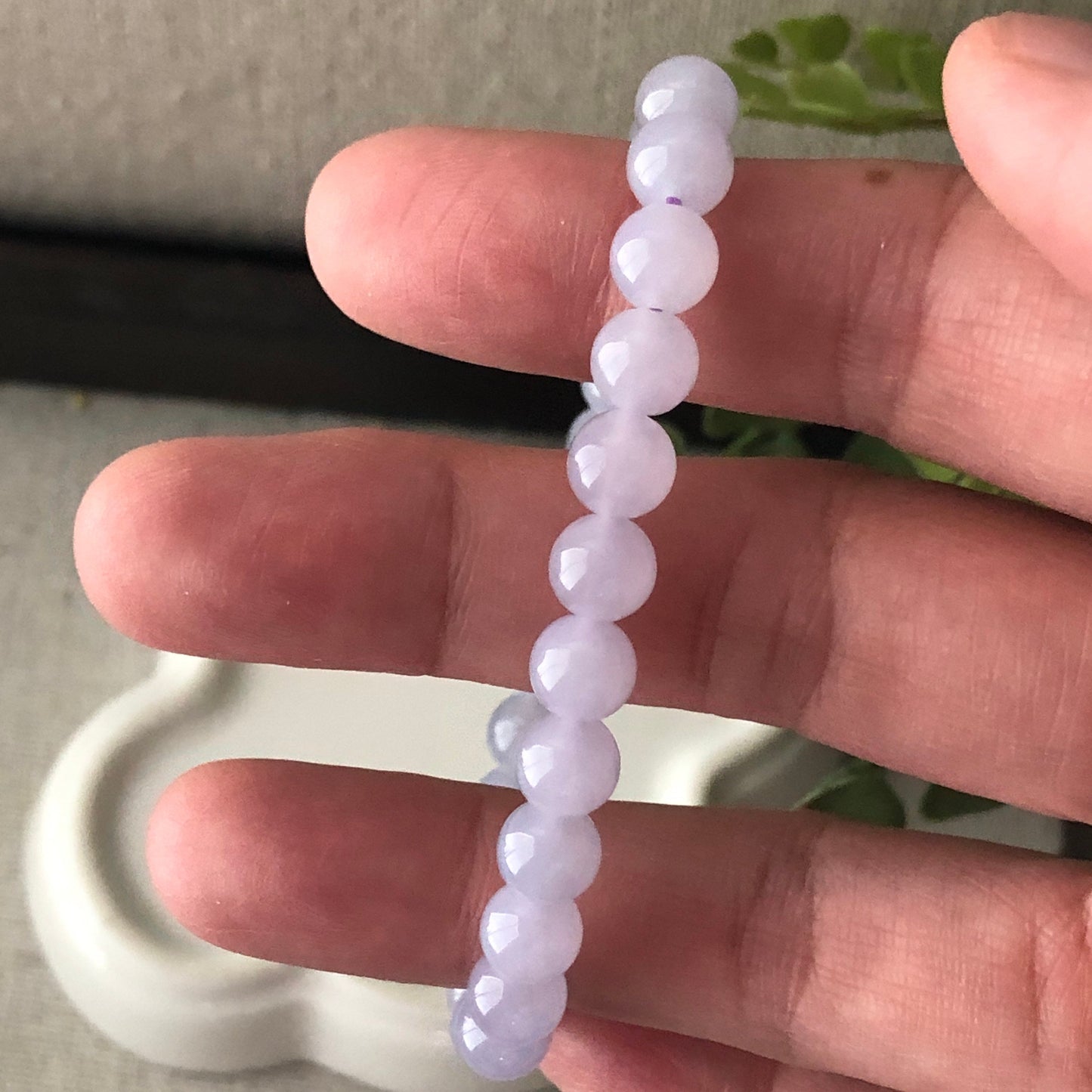 6.7 mm Jadeite Jade Icy Lavender Bead Bracelet